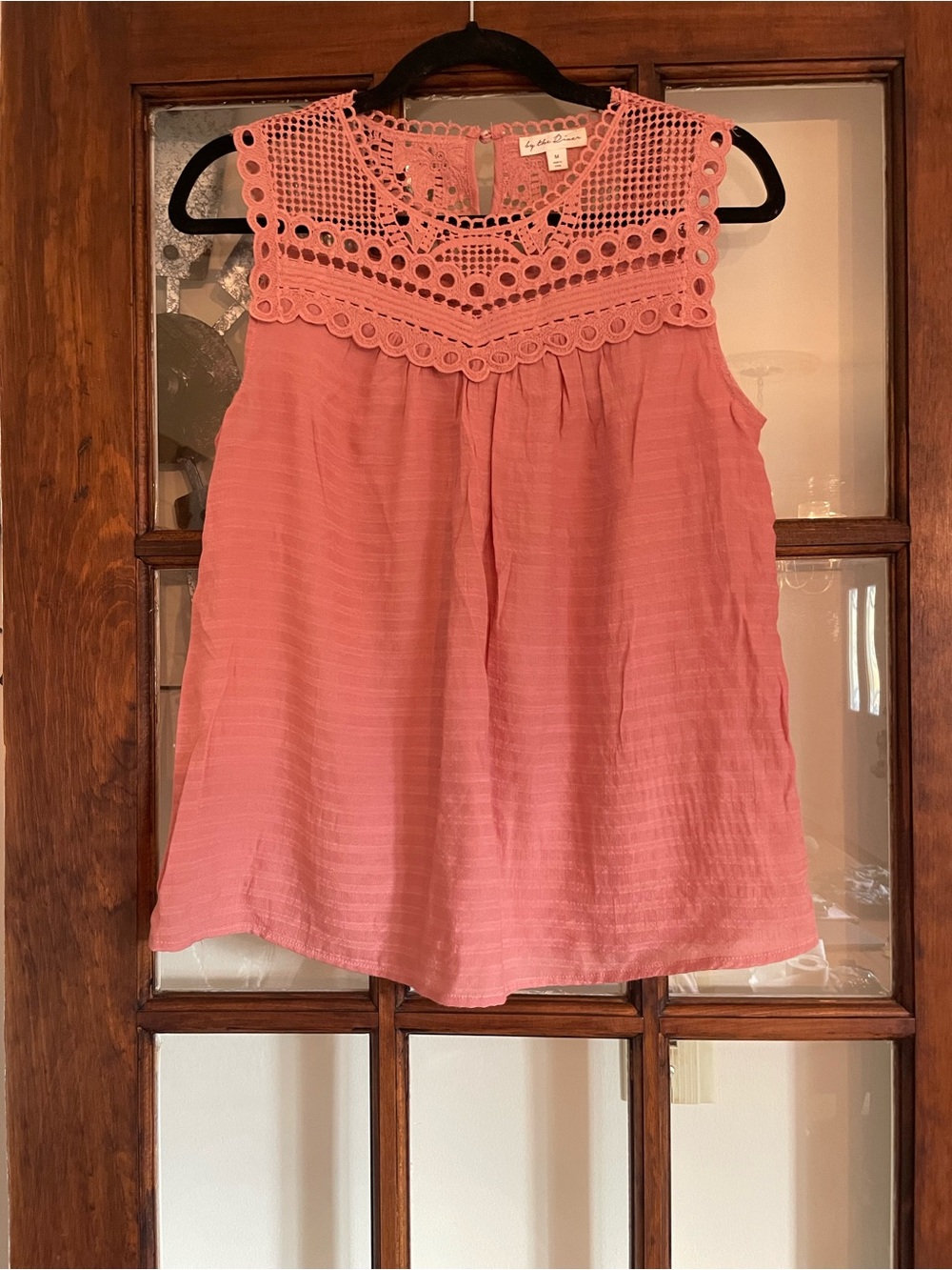 Sleeveless Crochet Yoke Blouse - Coral Pink